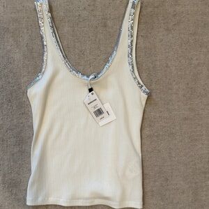 Jonathan Simkhai White Tank Top with Silver Trim